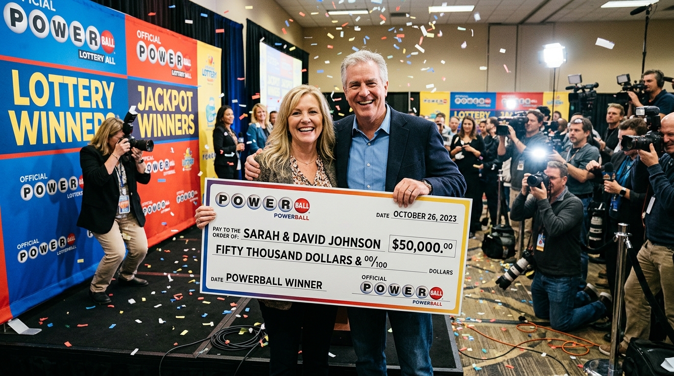 Sarah & David Johnson Powerball Winner with Lotto Champ